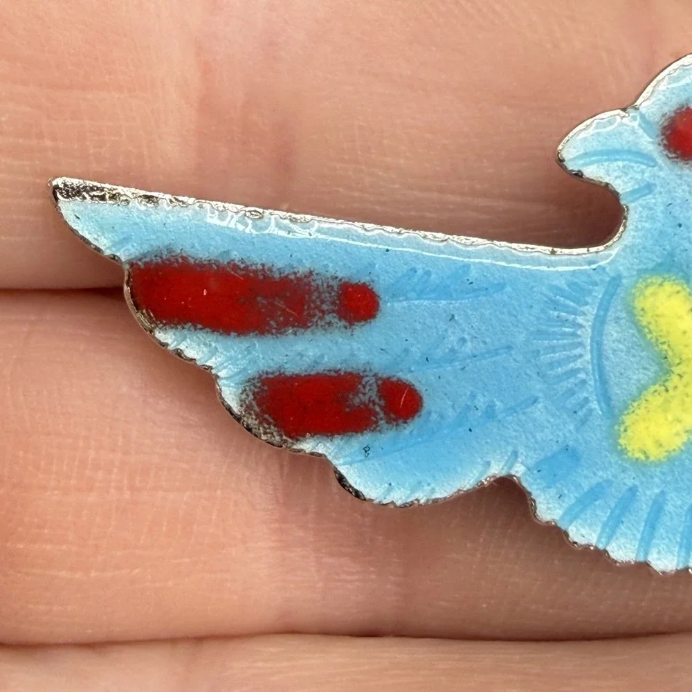 Vintage Estate Hair Barrette Silver Tone Blue Enamel Thunderbird Bird 2in